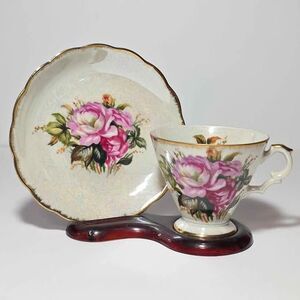 Norcrest Teacup and Saucer Pink Flowers Opalescent Vintage